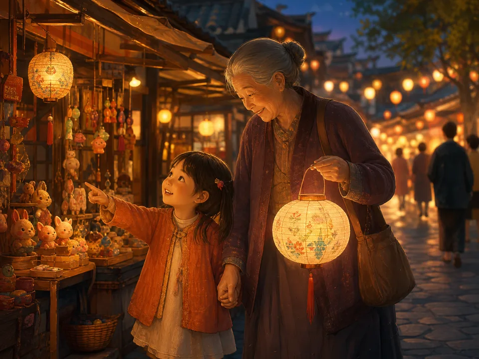 儿童绘本夜市场景